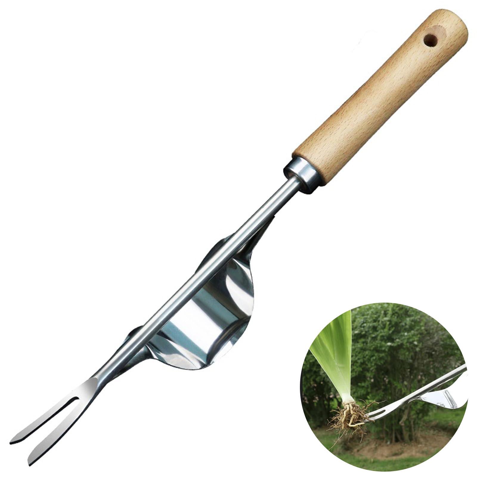 HASTHIP® 12.6'' Gardening Weeder Tool Stainless Steel Manual Weeder Tool with Intergrated Curved Hoe, Wooden Handle Manual Weeder Multipurpose Gardening Weeder Hoe Tool HASTHIP® 12.6'' Gardening Weeder Tool Stainless Steel Manual Weeder Tool with Intergrated Curved Hoe, Wooden Handle Manual Weeder Multipurpose Gardening Weeder Hoe Tool
